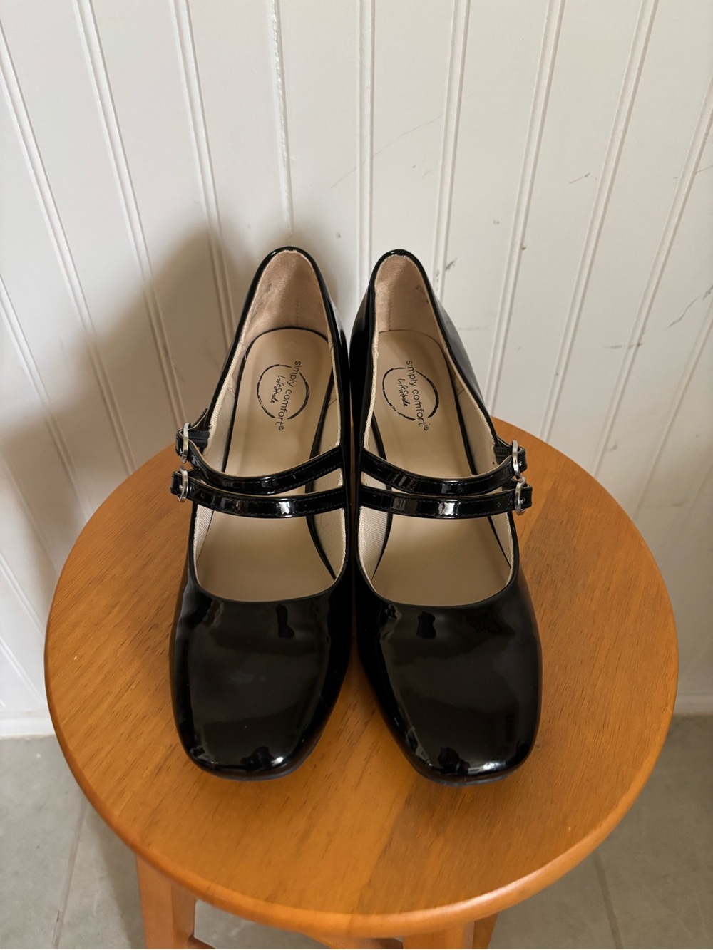 Life Stride Black Patent Double-Strap Mary Jane Heels